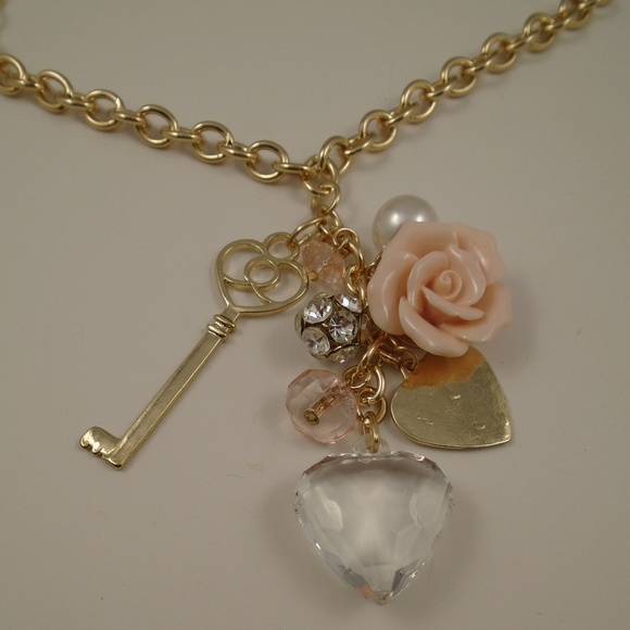 Lydell NYC Jewelry - Charm Cluster Key Rose Heart Love Necklace NWOT